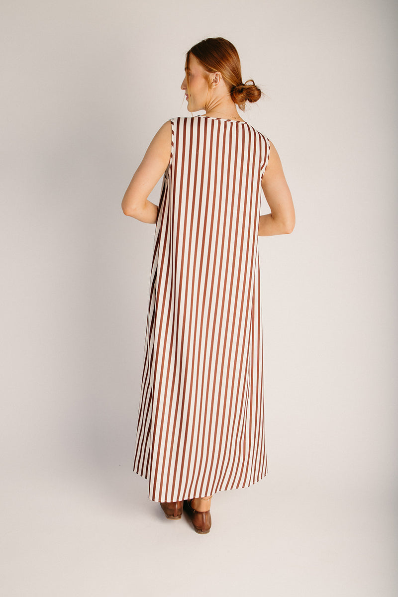 The Fredrickson Striped Maxi Dress in Brown + White