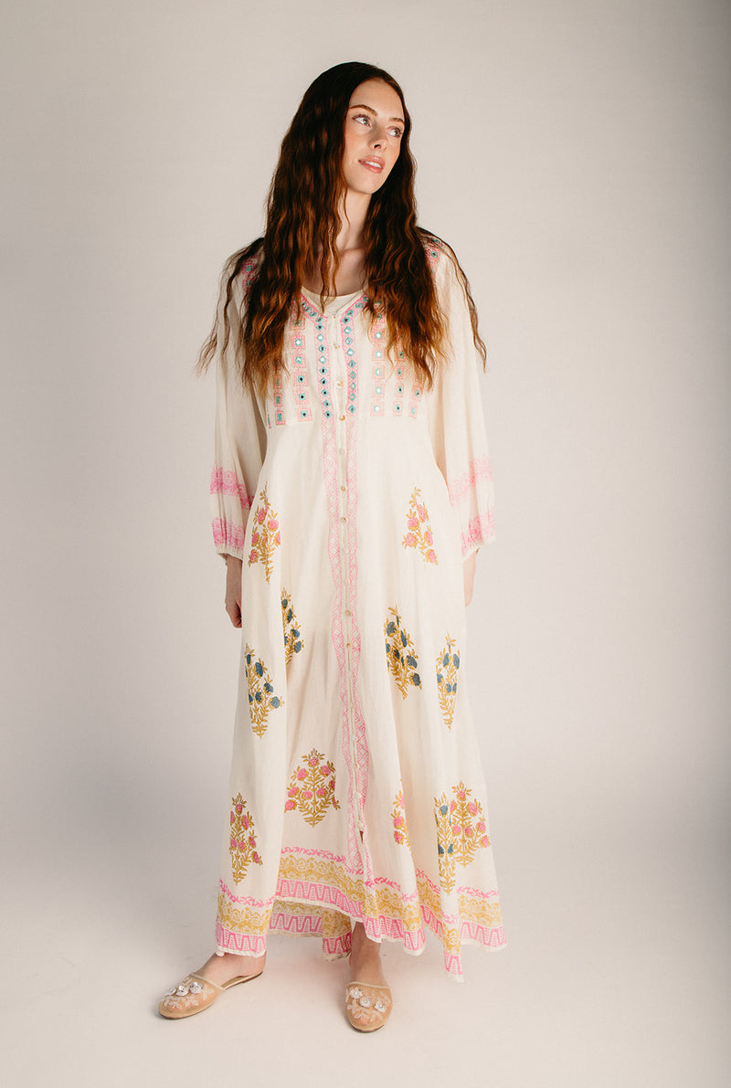 The Spello Button-Up Patterned Maxi Dress in Ivory Multi (SHIPS LATE JUNE) Small The Spello Button-Up Patterned Maxi Dress in Ivory Multi (SHIPS LATE JUNE) Small