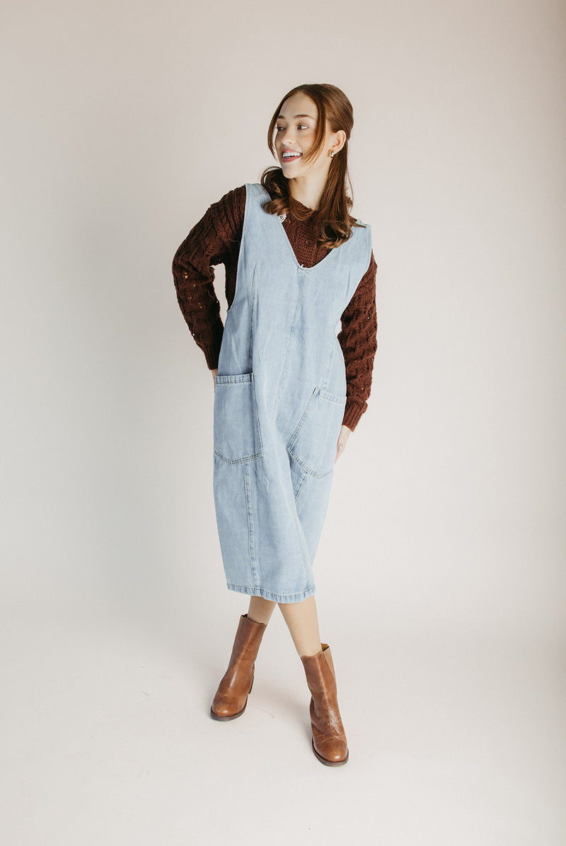 denim overall dress for women The Caffery Denim Overall Dress in Light Wash Large