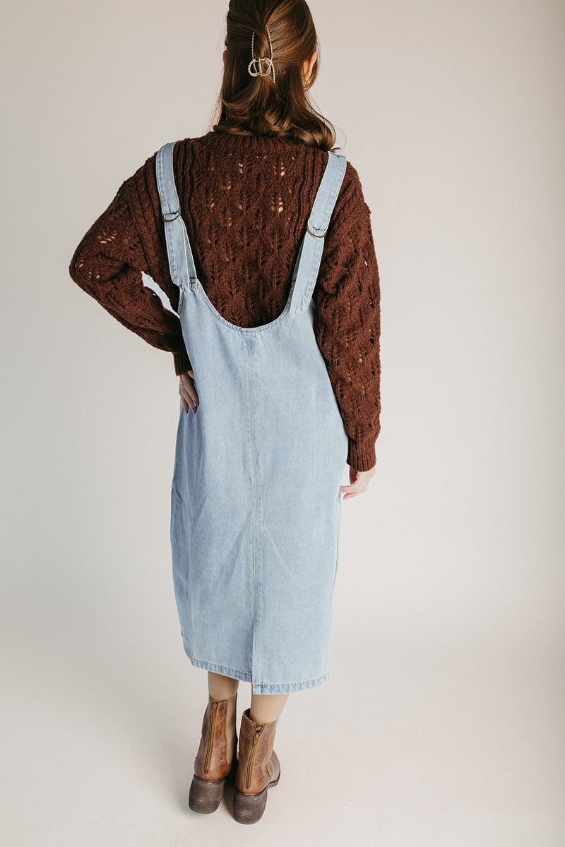The Caffery Denim Overall Dress in Light Wash Large The Caffery Denim Overall Dress in Light Wash Large