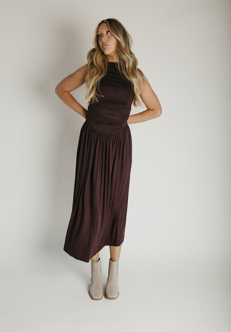 The Statham Boat Neck Maxi Dress in Chocolate The Statham Boat Neck Maxi Dress in Chocolate