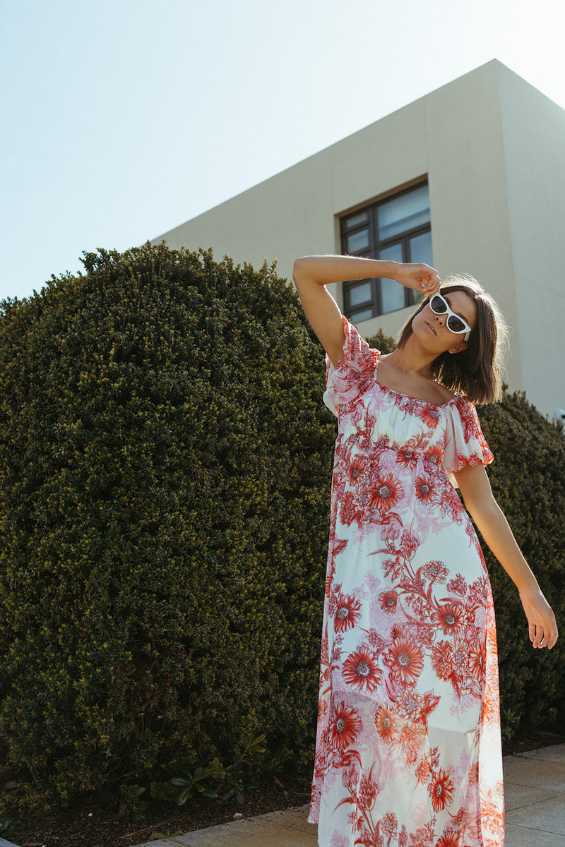 The Foreman Puff Sleeve Maxi Dress in Red Floral – Piper & Scoot