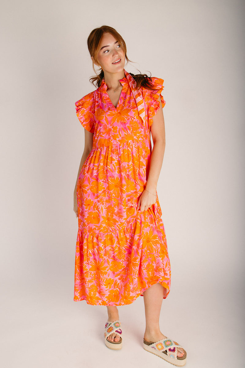 orange ruffle maxi dress The Winifred Ruffle Sleeve Maxi Dress in Orange – Piper & Scoot