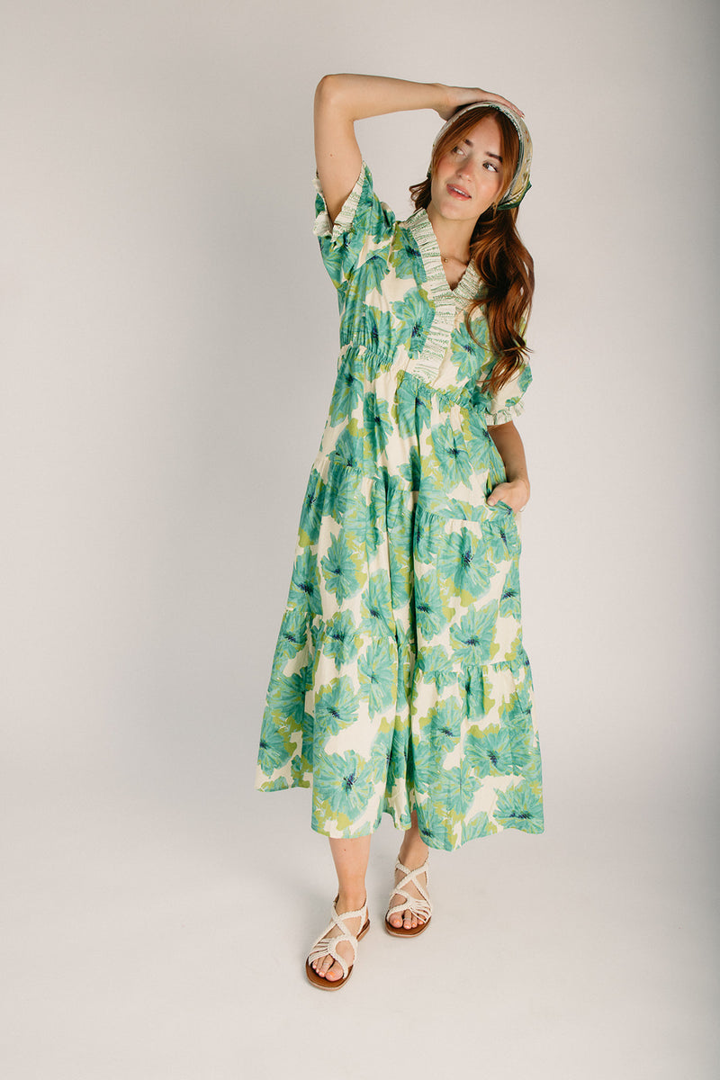 floral green midi dress The Leonora Floral Midi Dress in Green Mix – Piper & Scoot