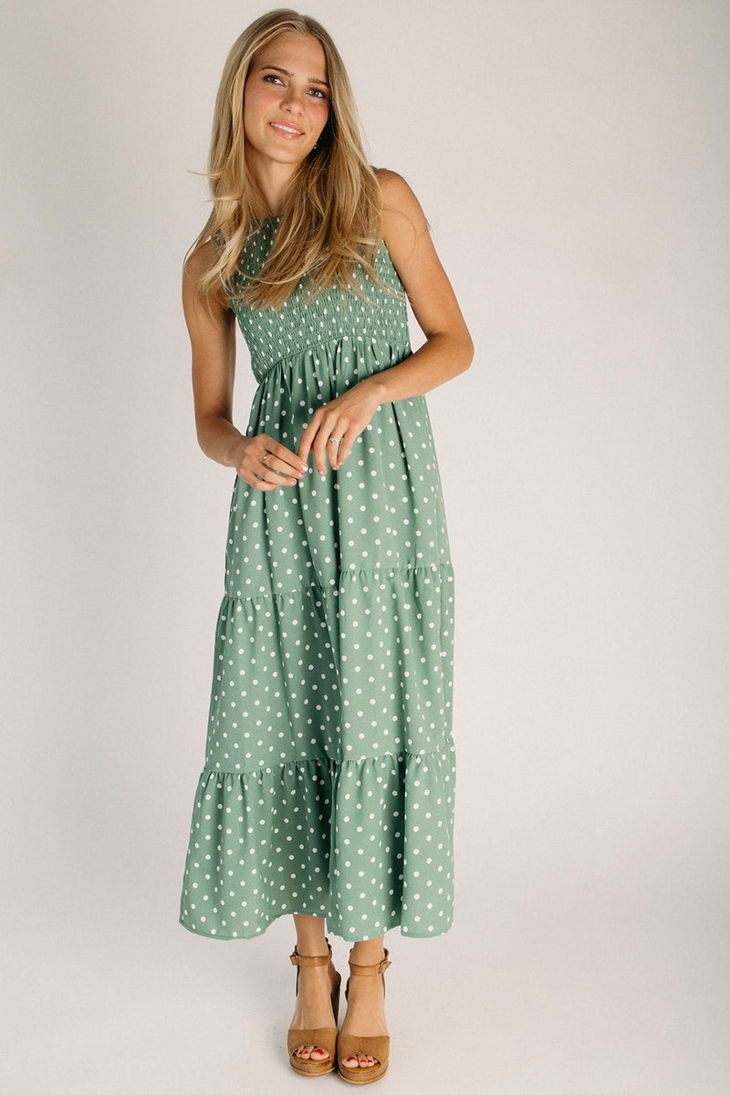 smocked bodice midi dress Katie Striped BLUE-WHITE / M by Sugarlips Feminine smocking at the bodice adds chic comfort and flattering shaping to this everyday knit dress Willow Square Neck Smocked Bodice