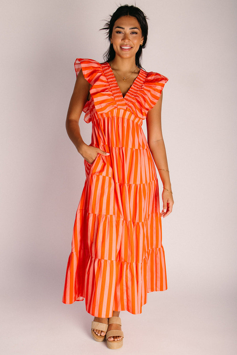 orange midi dress with sleeves Lace Detail Puff Sleeve Cotton Midi Dress Florere