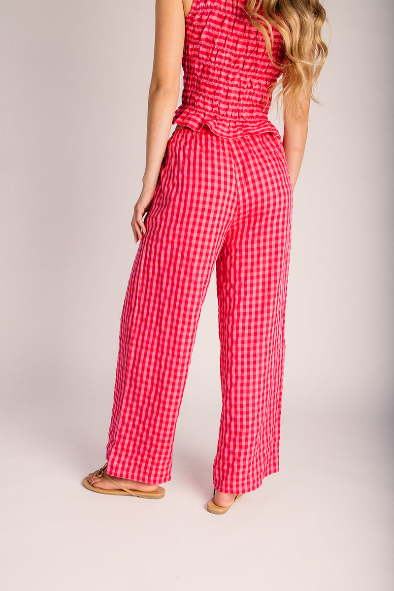 The Etana Gingham Drawstring Pant in Fuchsia Multi – Piper & Scoot