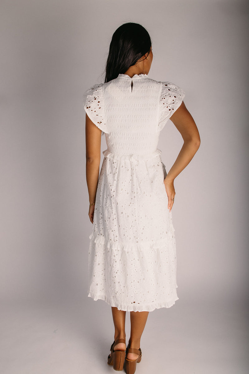 mock neck midi dress The Cassian Eyelet Mock Neck Midi Dress in Ivory – Piper & Scoot