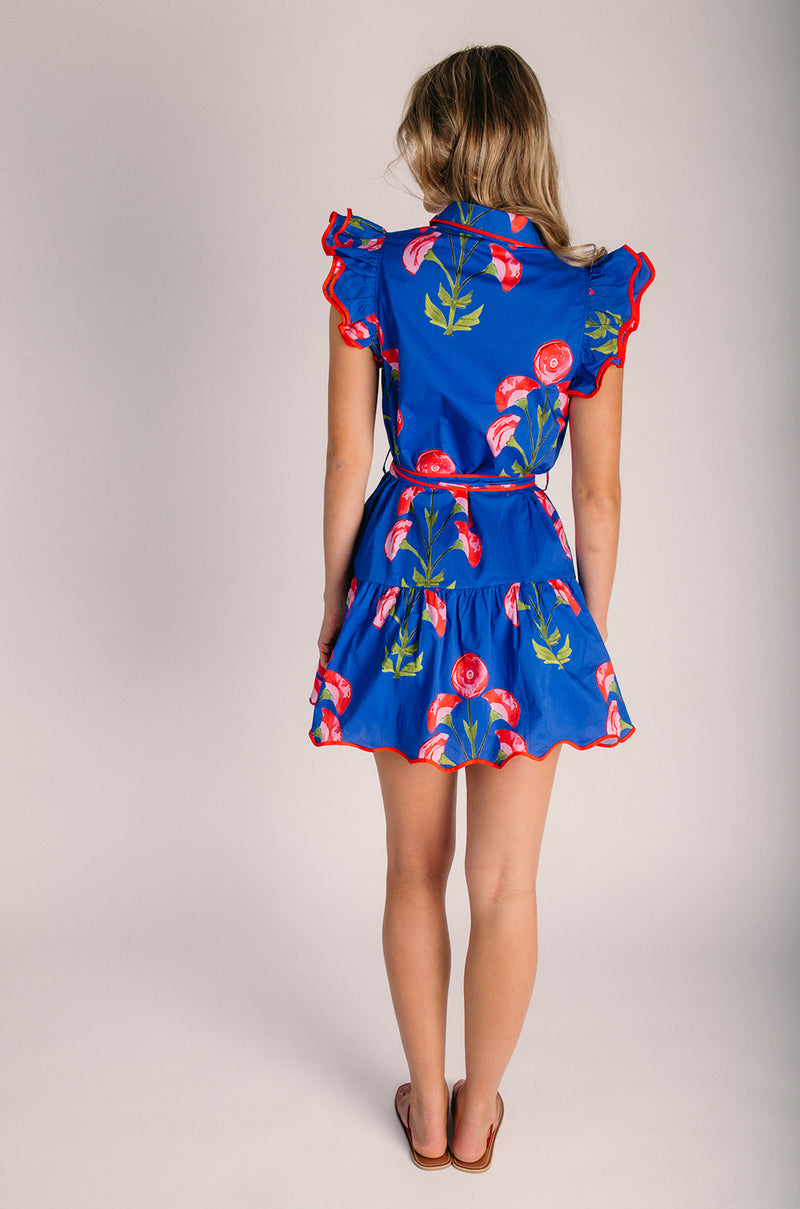 The Nicola Floral Ruffle Sleeve Dress in Royal Blue – Piper & Scoot