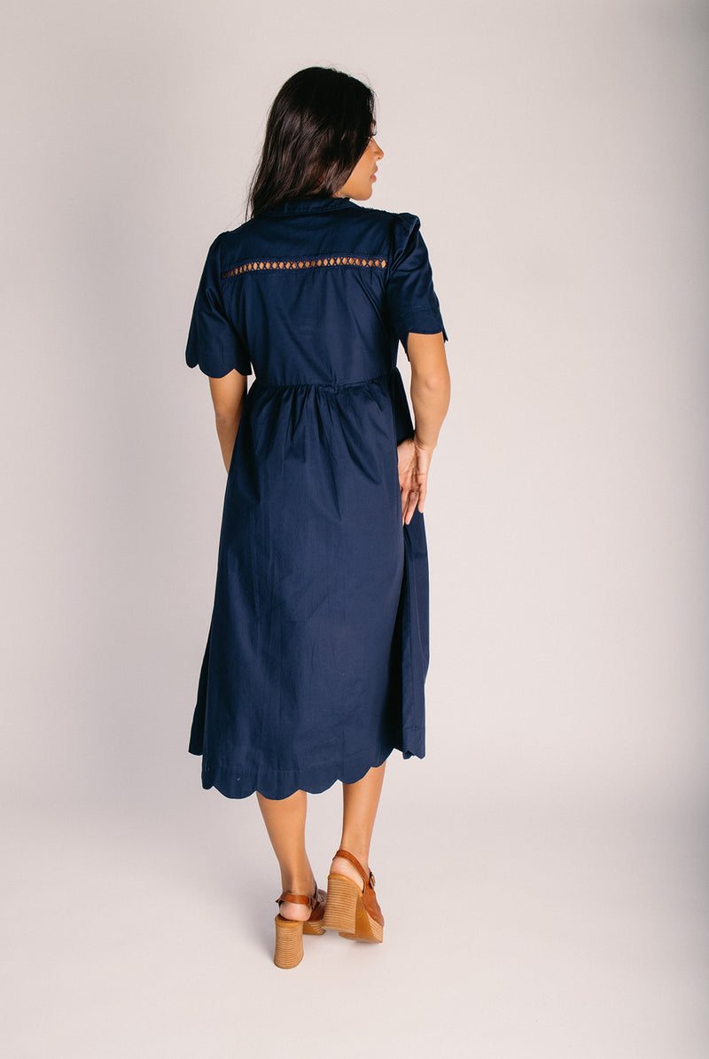 The Sintay Scalloped Edge Midi Dress in Navy – Piper & Scoot