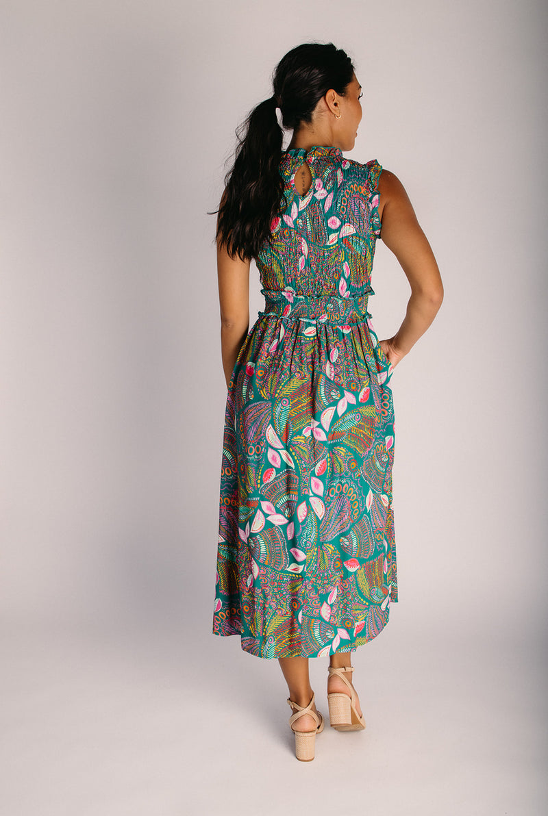 printed midi dress The Ashen Abstract Print Midi Dress in Teal Floral Large