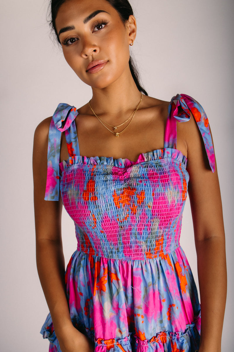 idol pink and blue tattoo print dress The Britton Floral Tank Dress in Dusty Blue Multi – Piper & Scoot