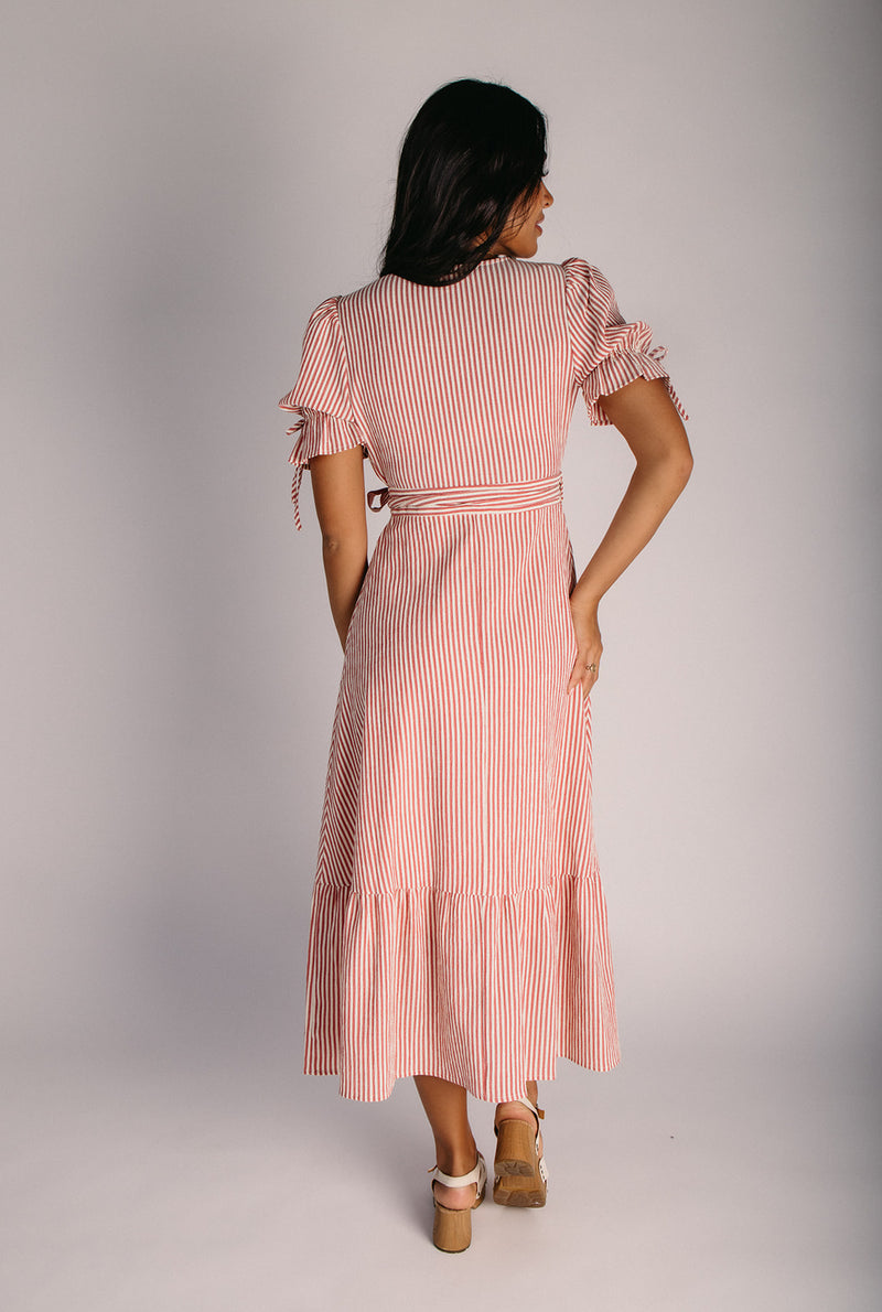 The Rawlins Textured Midi Wrap Dress in Red Small