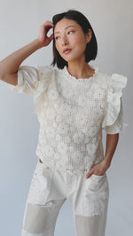 The Walster Ruffle Detail Crochet Blouse in Cream