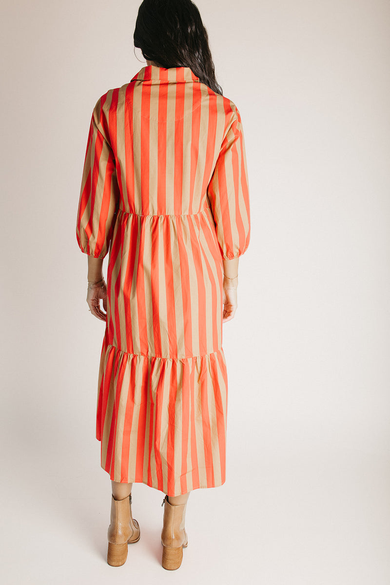 The Barton Tiered Midi Dress in Red + Taupe Stripe Piper & Scoot The Barton Tiered Midi Dress in Red + Taupe Stripe Piper & Scoot
