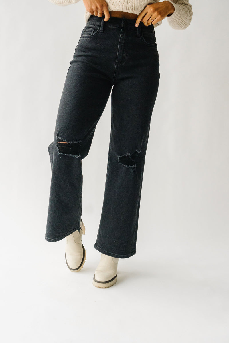 Wide Leg Distressed Jeans in Black Piper &