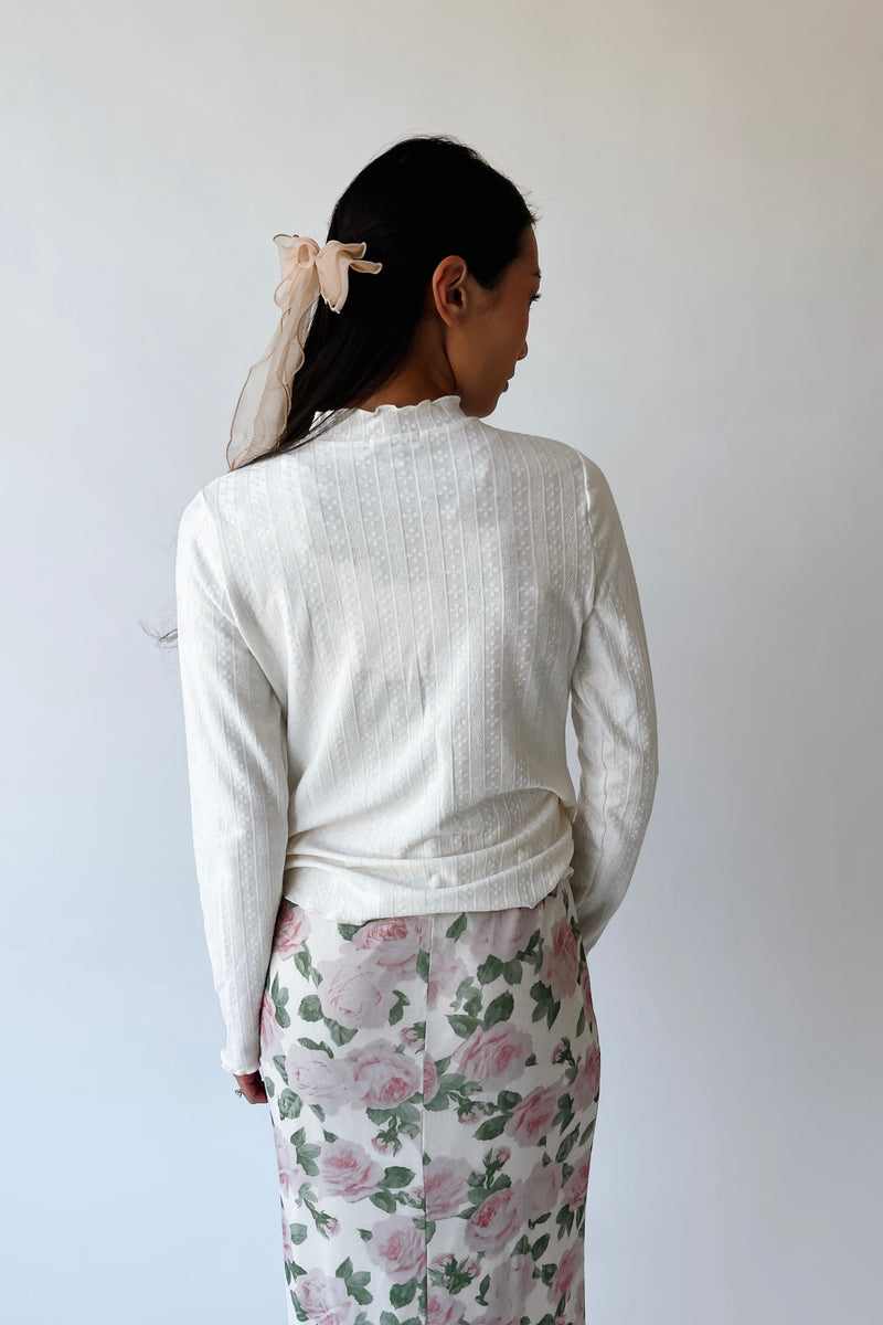 The Leah Mock Neck Blouse in Ivory