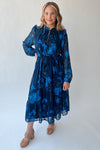 The Kristen Floral Midi Dress in Navy + Blue