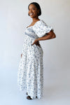 The Danika Bubble Sleeve Maxi Dress in Ivory Multi