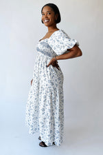 The Danika Bubble Sleeve Maxi Dress in Ivory Multi