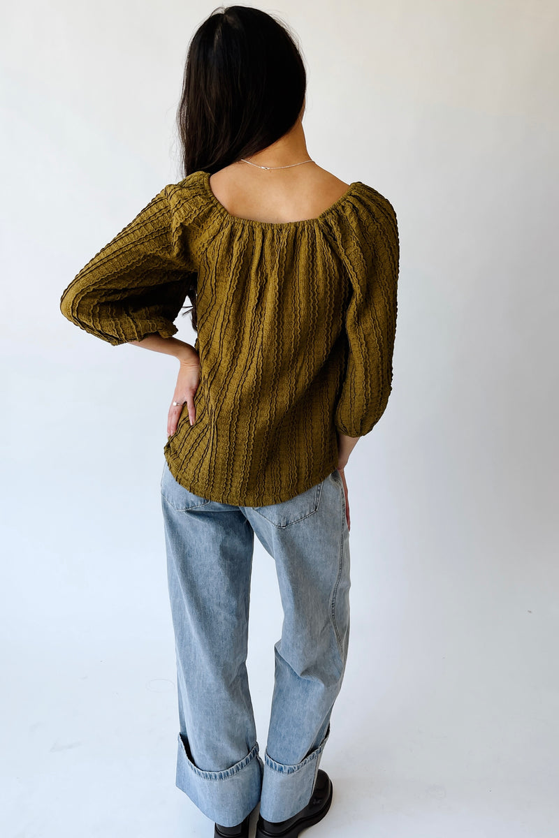 The Elsie Textured Blouse in Dark Olive