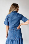 The Devoto Tiered Midi Dress in Washed Denim