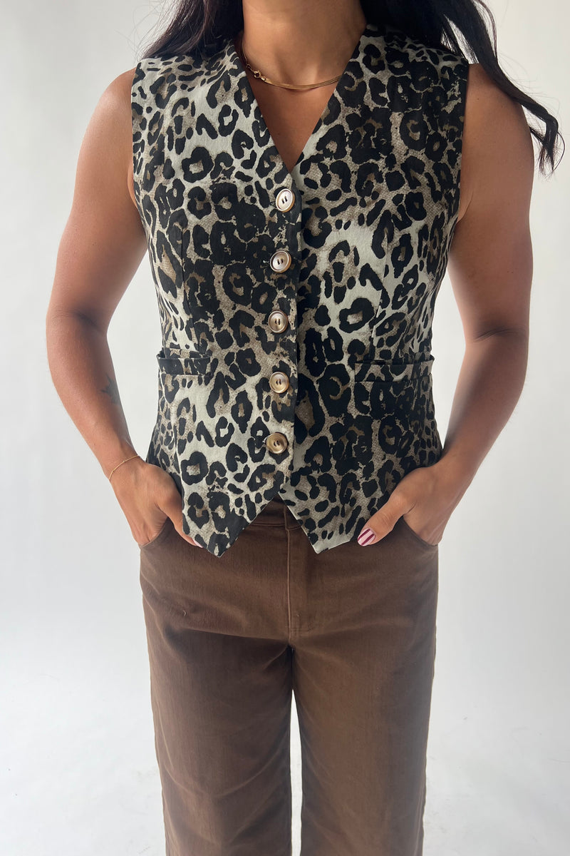 The Maygen Button-Up Vest in Leopard