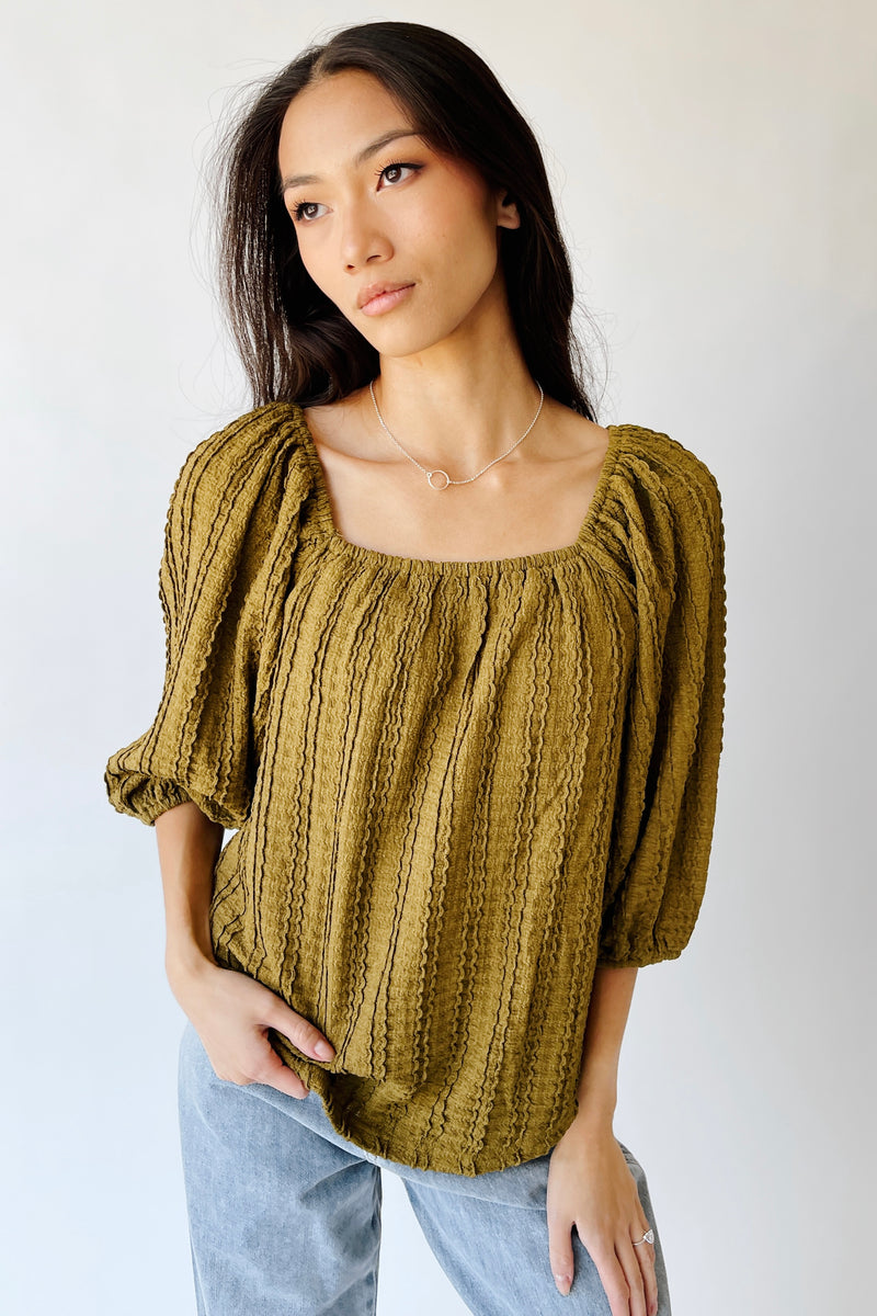 The Elsie Textured Blouse in Dark Olive