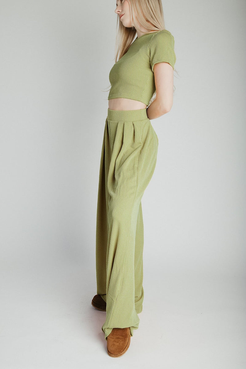 The Leanne Ribbed Lounge Set in Dusty Sage