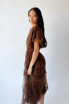 The Mazie Smocked Bodice Midi Dress in Brown