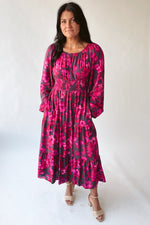 The Oscar Floral Midi Dress in Ruby Plum