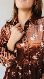 The Thweatt Floral Detail Dress in Brown Velvet