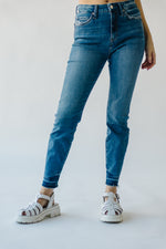 The Mongan High Rise Crop Skinny Jean in Medium Blue