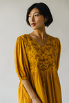 The Delaina Embroidered Floral Dress in Dark Mustard