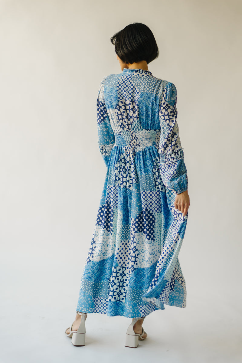 The Morven Patchwork Maxi Dress in Blue Multi