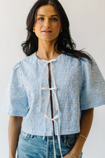 The Bria Tie Front Gingham Blouse in Blue