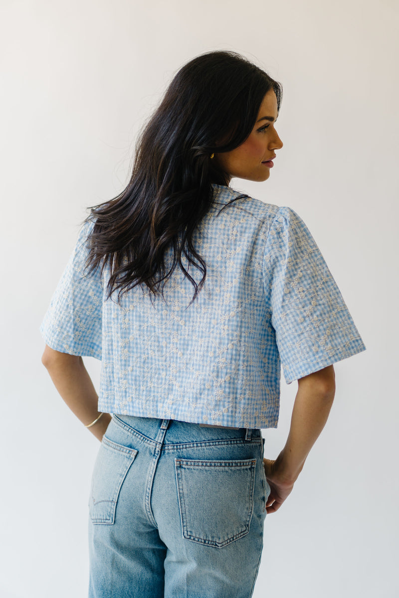 The Bria Tie Front Gingham Blouse in Blue