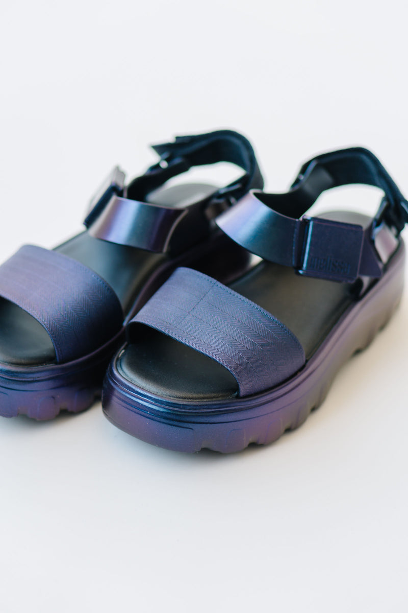 Melissa: Kick Off Sandal Metallic in Blue Chameleon (SHIPS IN 1 WEEK)