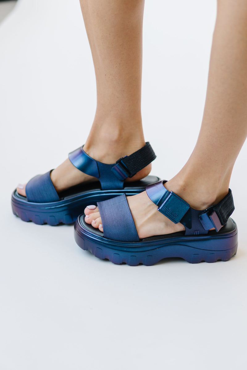 Melissa: Kick Off Sandal Metallic in Blue Chameleon (SHIPS IN 1 WEEK)