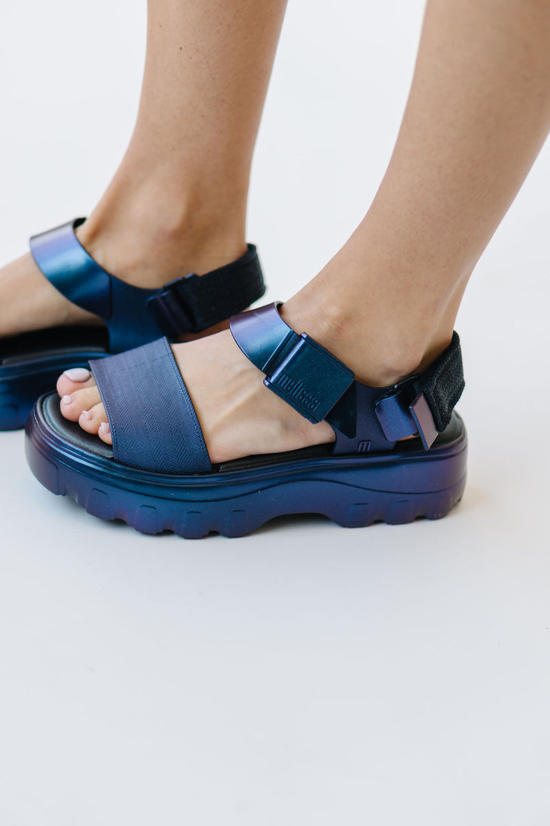 Melissa: Kick Off Sandal Metallic in Blue Chameleon (SHIPS IN 1 WEEK)