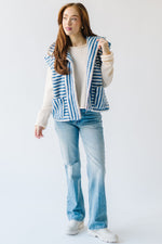 The Marlowe Striped Sherpa Vest in Ivory + Blue