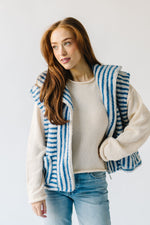 The Marlowe Striped Sherpa Vest in Ivory + Blue