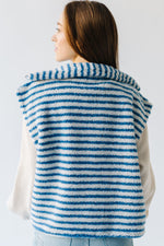 The Marlowe Striped Sherpa Vest in Ivory + Blue