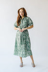 The Kempton Patterned Midi Dress in Dusty Green + Ivory