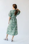 The Kempton Patterned Midi Dress in Dusty Green + Ivory