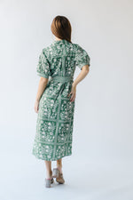 The Kempton Patterned Midi Dress in Dusty Green + Ivory