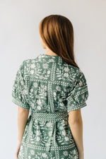 The Kempton Patterned Midi Dress in Dusty Green + Ivory