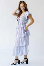 The Benson Tiered Dot Midi Dress in Lavender