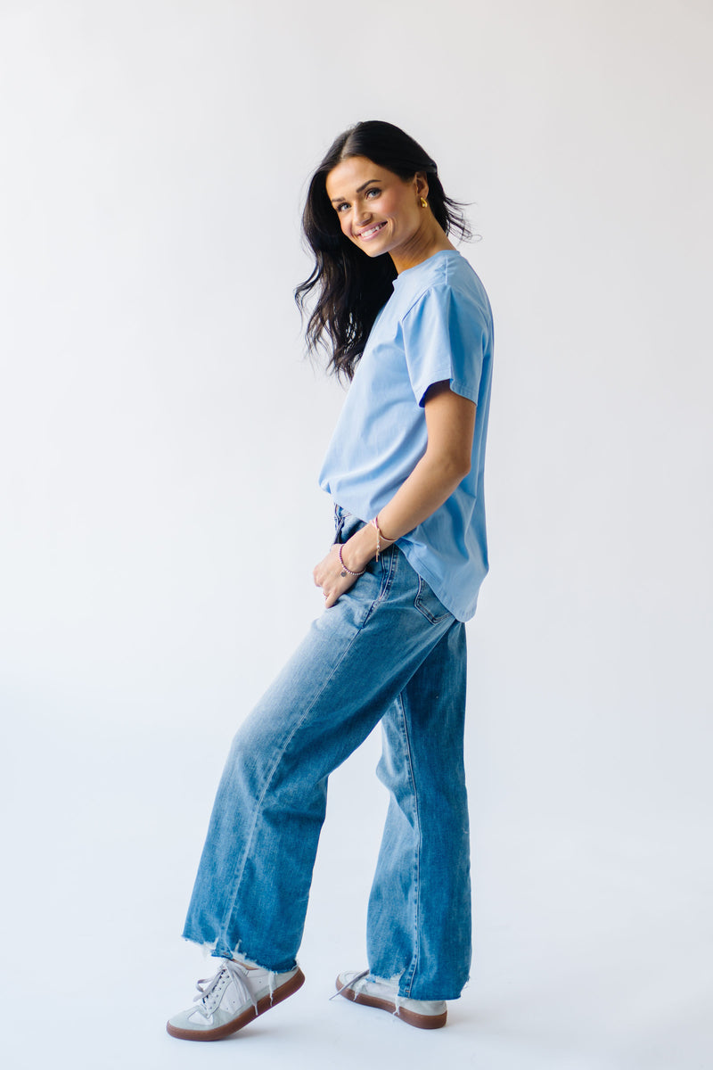 The Kayla High Rise Wide Leg Raw Hem Jean in Blue Jay