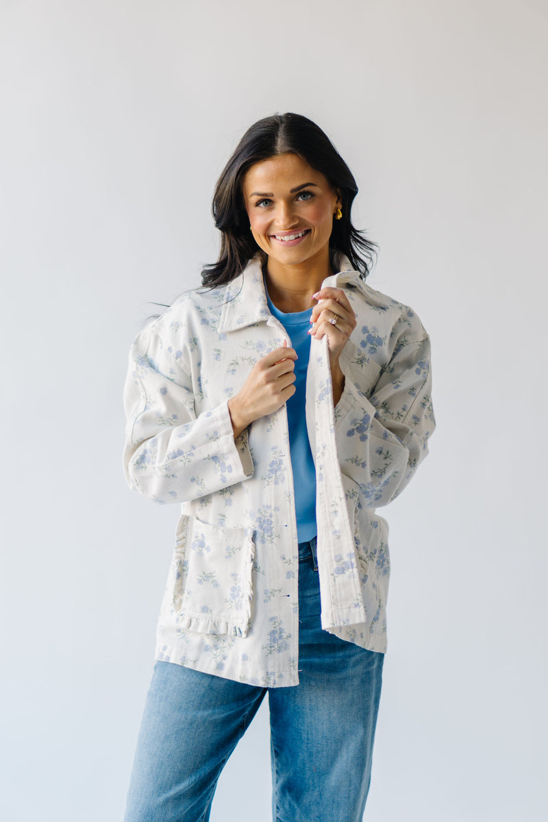 The Vitano Floral Jacket in White + Blue